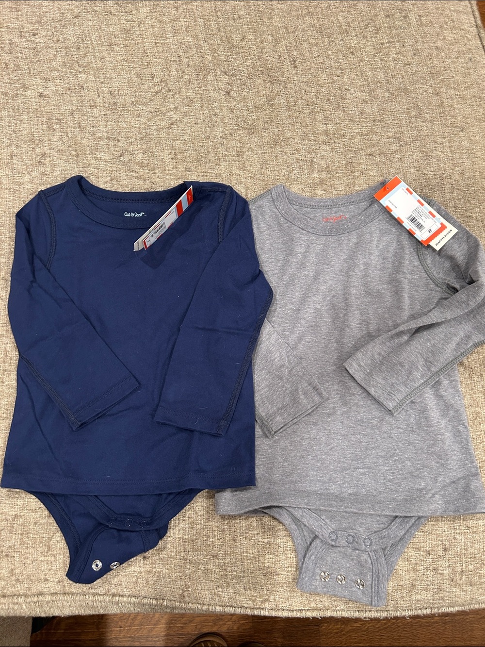 Cat & Jack Navy and Gray Long-Sleeve adaptive Bodysuits (2-Pack)